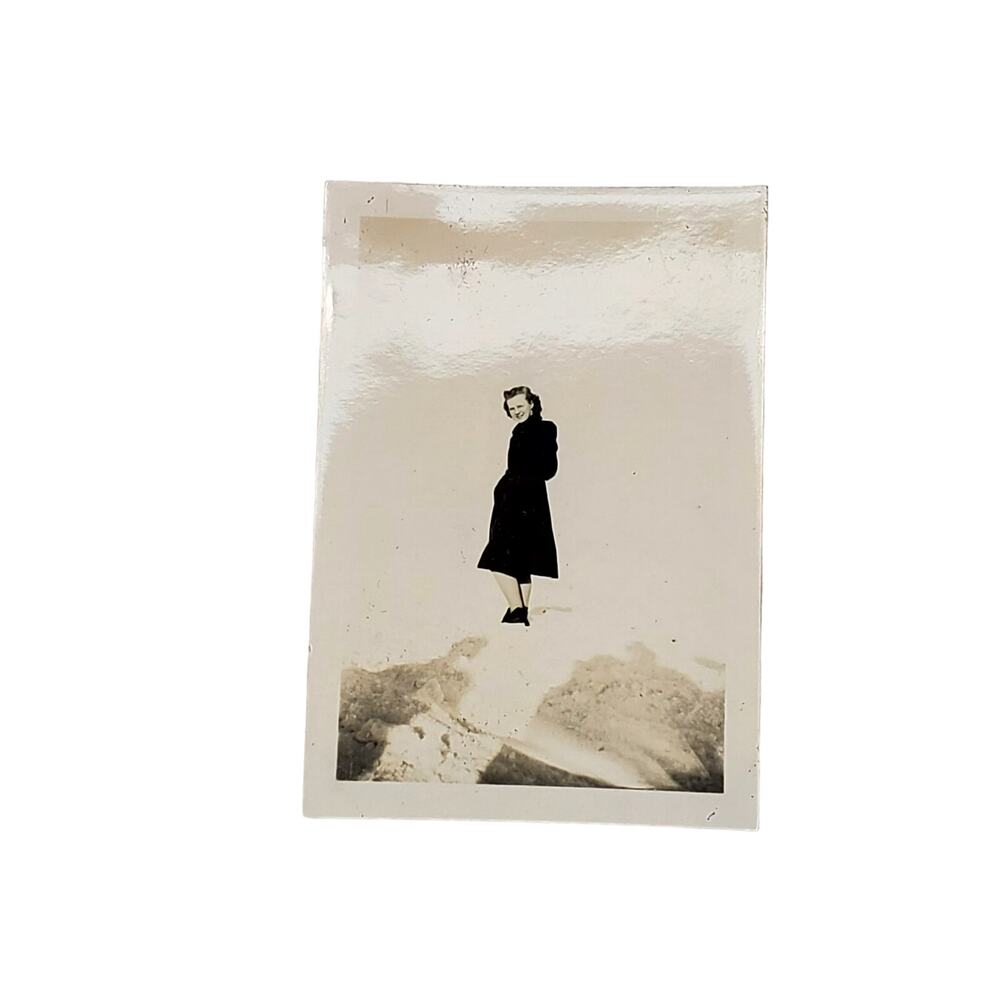 Vtg Lady Posing on Bright Day Original Monochrome Photography Found Snapshot